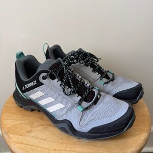 Adidas Terrex AX3 Womens Trail Hiking Shoes Gray Teal Blue‎ 8.5 Continental Grip